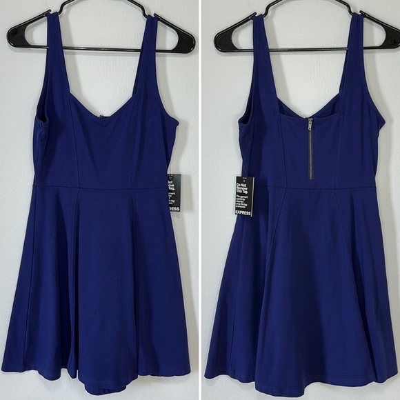 Express Cobalt Blue Purple Sweetheart Neckline Stretch Cotton Mini Dress - S - Picture 4 of 8